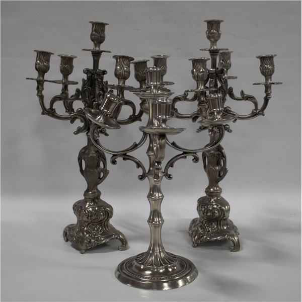 LOT OF PEWTER CANDELABRAS