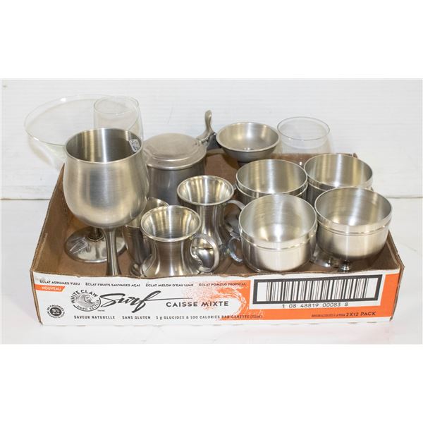 FLAT OF PEWTER GLASSES