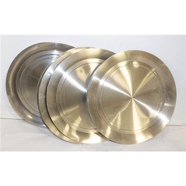 FLAT OF PEWTER DINNING PLATES