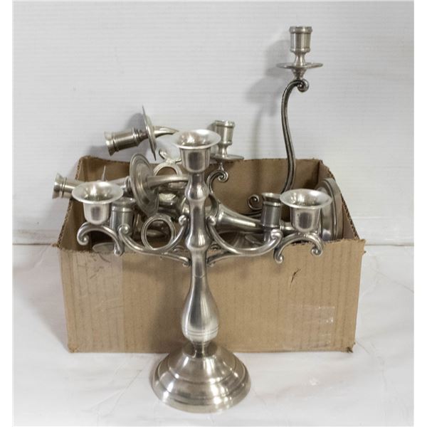 LOT OF PEWTER CANDELABRAS