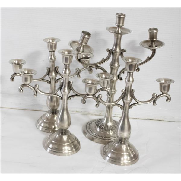 LOT OF PEWTER CANDELABRAS
