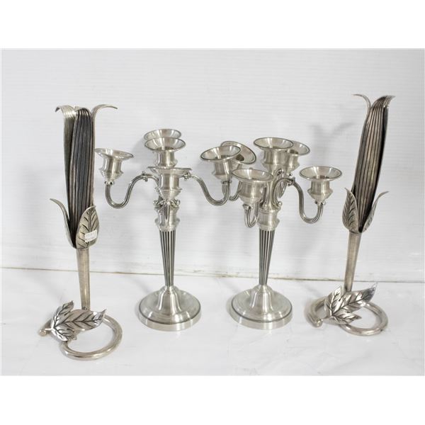 LOT OF PEWTER CANDELABRAS