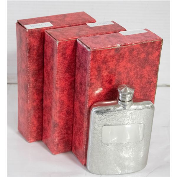 LOT OF 4 ENGRAVABLE PEWTER FLASKS