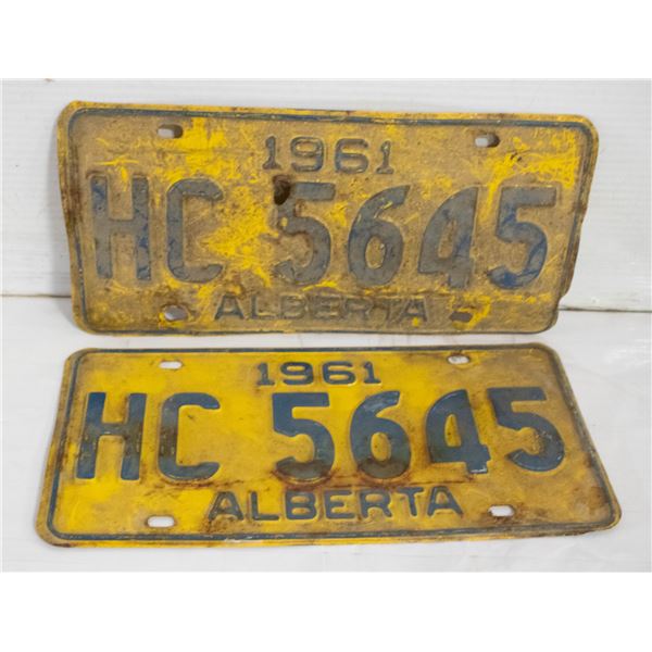 1961 LICENSE PLATES- SET OF 2