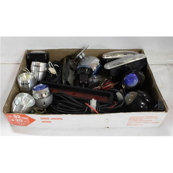 TRAY OF MISC DRIVING LIGHTS