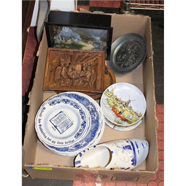 BOX OF VINTAGE PLATE WARE AND MORE
