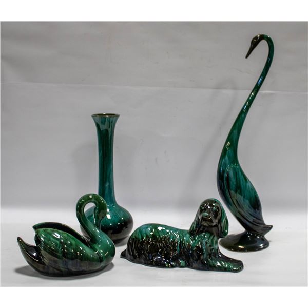 VINTAGE BLUE MOUNTAIN- GOOSE, DOG, VASE