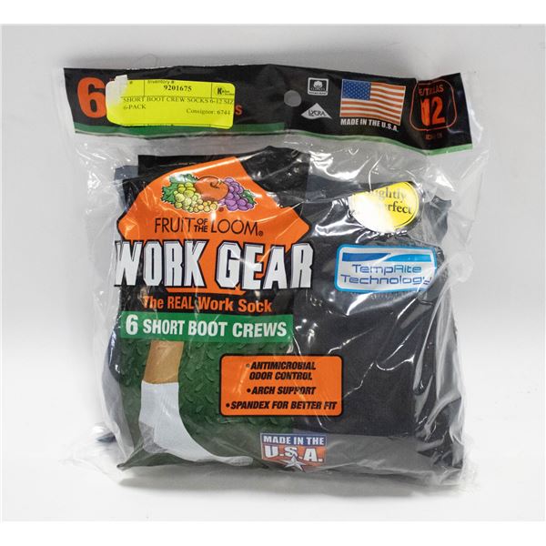 SHORT BOOT CREW SOCKS 6-12 SIZE 6-PACK