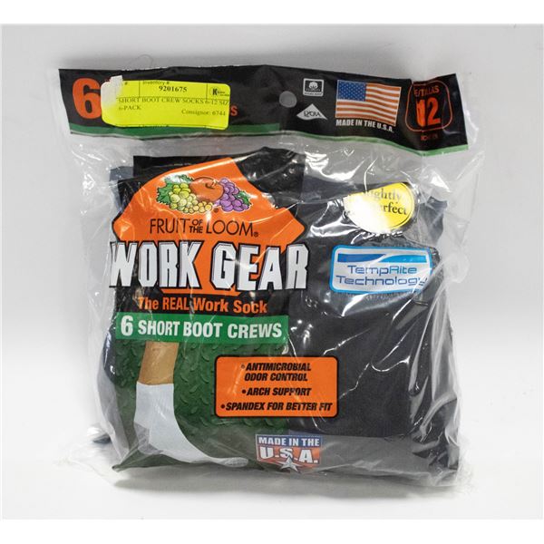SHORT BOOT CREW SOCKS 6-12 SIZE 6-PACK