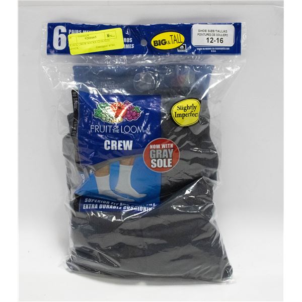 BLACK CREW SOCKS 12-16 SIZE 6-PACK