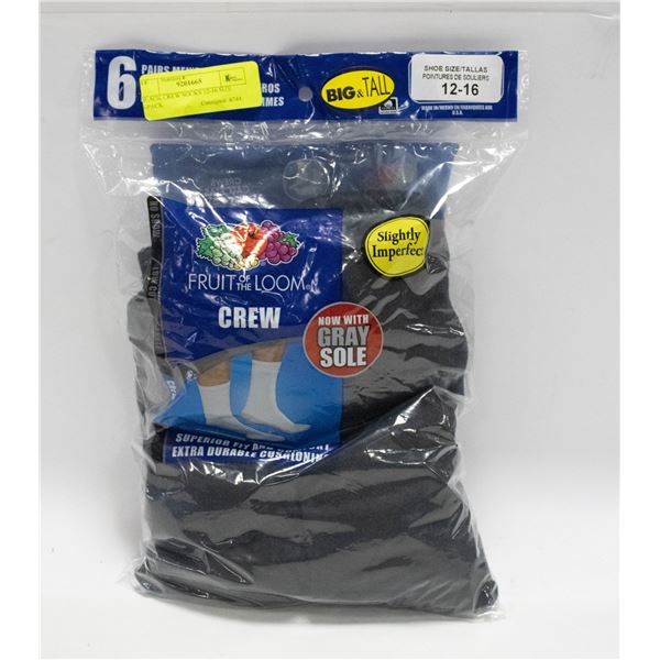 BLACK CREW SOCKS 12-16 SIZE 6-PACK