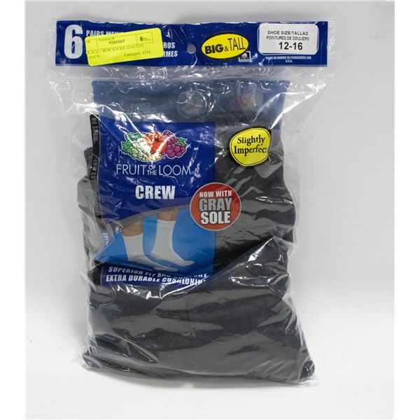 BLACK CREW SOCKS 12-16 SIZE 6-PACK