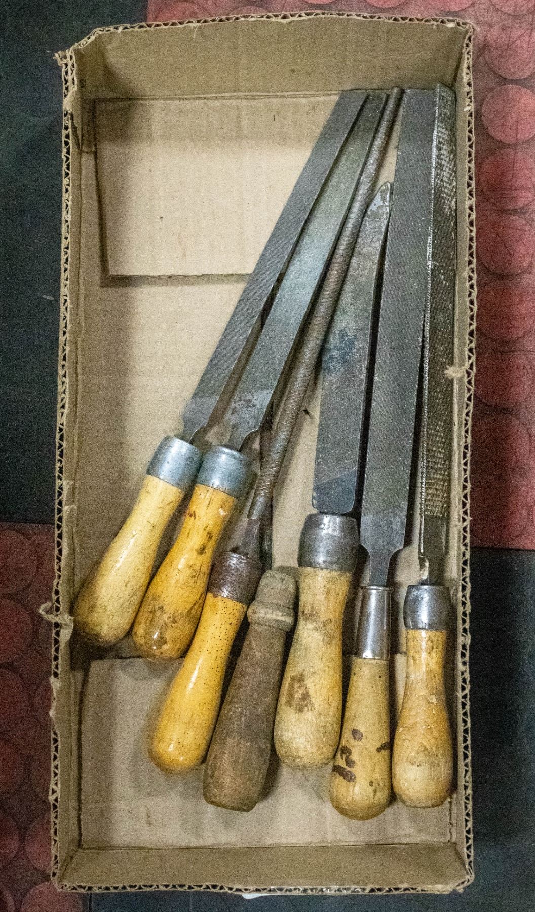 VINTAGE WOOD HANDLED FILES/RASPS- BOX LOT OF 8 - Kastner Auctions