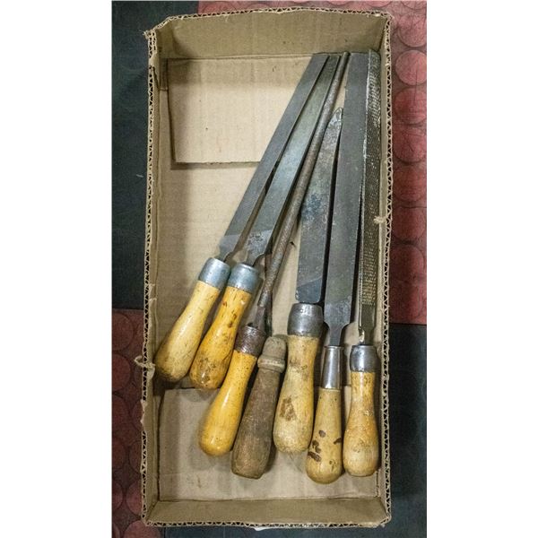VINTAGE WOOD HANDLED FILES/RASPS- BOX LOT OF 8