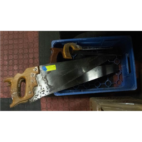 VINTAGE WOOD HAND SAWS- BOX LOT OF 5 ASST.