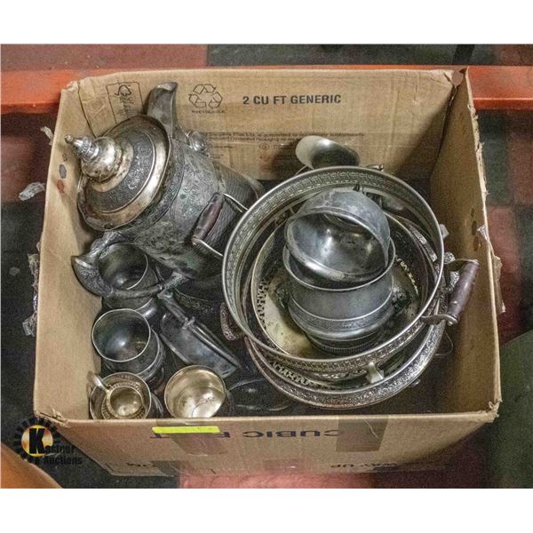 BOX OF VARIOUS SILVER PLATED ITEMS