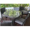 Image 1 : WICKER LOOK PATIO TABLE W/GLASS TOP, 7 CHAIRS & CUSHIONS