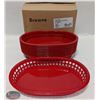 12 NEW BROWNE RED OVAL FOOD BASKETS. 10" X 7"