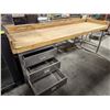 Image 3 : BUTCHER BLOCK MAPLE TOP BAKERS TABLE W/ STAINLESS