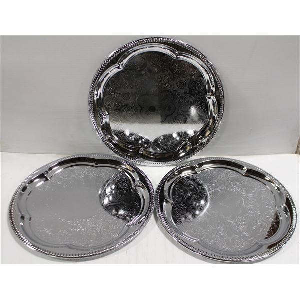 LOT OF 3 NEW JOHNSON ROSE 14  ROUND SERVING TRAYS