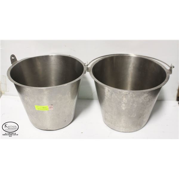 TWO STAINLESS STEEL ICE PAILS * ONE MISSING HANDLE