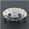 Image 4 : Vintage 14k White Gold 0.25 ctw Round Diamond & Sapphire Floral Oval Platter Rin