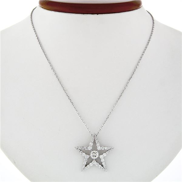 NEW 14K White Gold 1.48 ctw Round Brilliant Diamond Large Star Pendant Necklace
