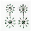 Image 4 : 18k White Gold 8.28 ctw Emerald & Diamond Spray Snowflake Drop Dangle Earrings