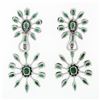 Image 5 : 18k White Gold 8.28 ctw Emerald & Diamond Spray Snowflake Drop Dangle Earrings