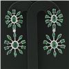 Image 6 : 18k White Gold 8.28 ctw Emerald & Diamond Spray Snowflake Drop Dangle Earrings