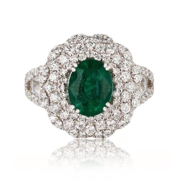 1.64 ctw Emerald and 1.05 ctw Diamond Platinum Ring