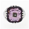 Image 4 : Antique Art Deco 14K White Gold Custom Cut Amethyst Diamond Etched Filigree Ring