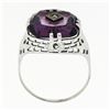 Image 8 : Antique Art Deco 14K White Gold Custom Cut Amethyst Diamond Etched Filigree Ring