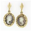 Image 1 : Vintage 14K Gold Carved Mother of Pearl Cameo Twisted Wire Frame Dangle Earrings