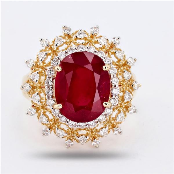 6.32 ctw Ruby and 0.80 ctw Diamond 14K Yellow Gold Ring