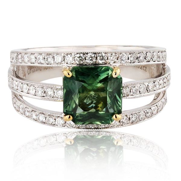 2.36 ctw UNHEATED Greenish Blue Sapphire and 0.52 ctw Diamond 18K White Gold Rin