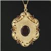 Image 8 : Vintage Large 14k Gold Oval & Round Red Garnet 18" Florentine Pendant Necklace