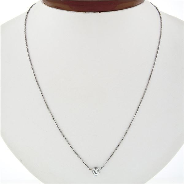 NEW 14k White Gold 0.41 ctw Bezel Round Diamond Solitaire Adjustable Chain Penda
