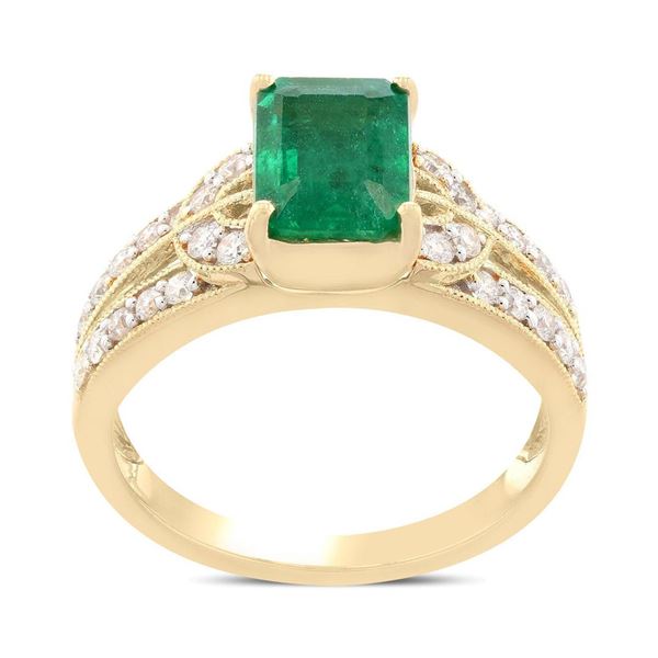 1.43 ctw Emerald and 0.38 ctw Diamond 18K Yellow Gold Ring