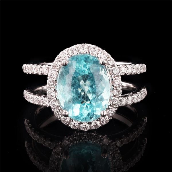 3.51 ctw Paraiba Tourmaline and 0.62 ctw Diamond 18K White Gold Ring (GIA CERTIF