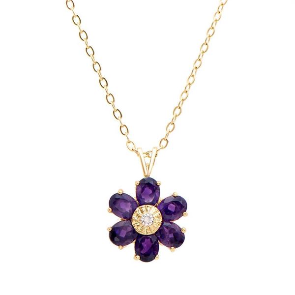 Plated 18KT Yellow Gold 1.81cts Amethyst and Diamond Necklace