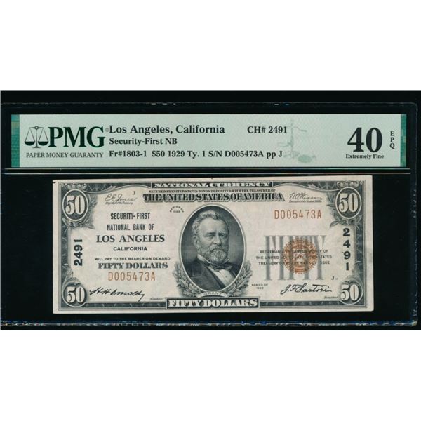 1929 $50 Los Angeles CA National PMG 40EPQ