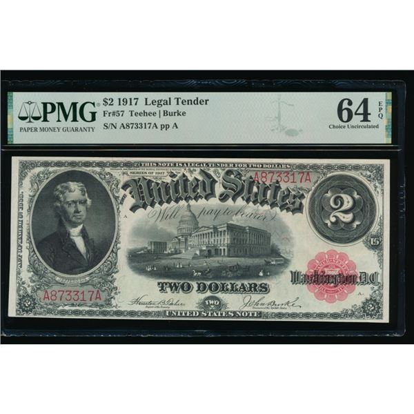 1917 $2 Legal Tender Note PMG 64EPQ