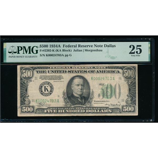 1934A $500 Dallas FRN PMG 25