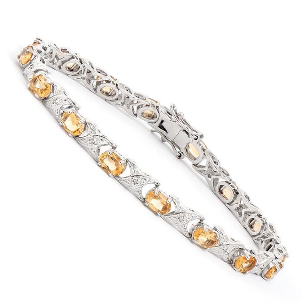 Plated Rhodium 6.54cts Citrine and Diamond Bracelet