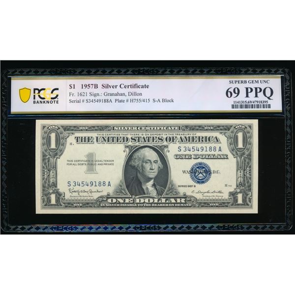 1957B $1 Silver Certificate PCGS 69PPQ