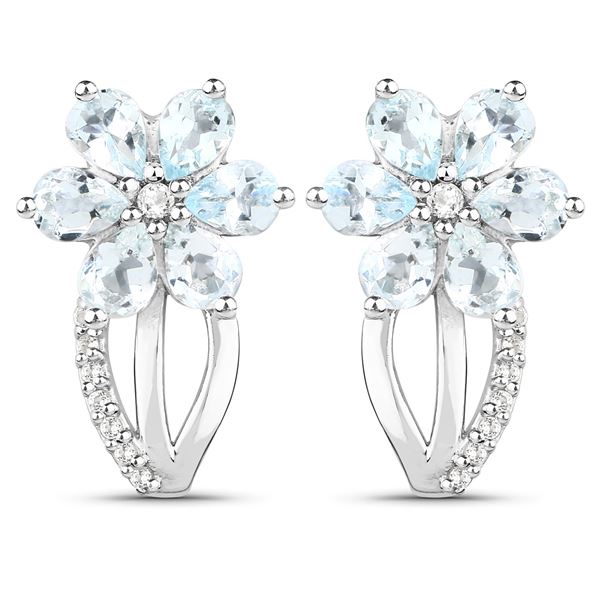 Plated Rhodium 1.44ctw Aquamarine and White Topaz Earrings