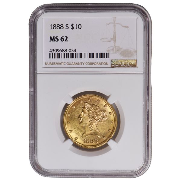 1888-S $10 Liberty Head Eagle Gold Coin NGC MS62