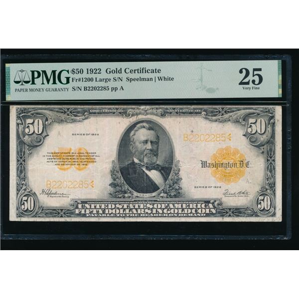 1922 $50 Gold Certificate PMG 25