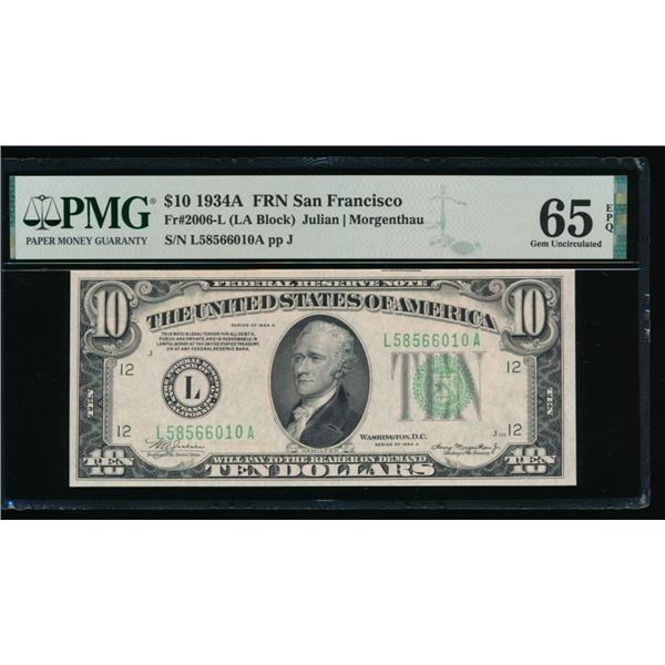 1934A $10 San Francisco FRN PMG 65EPQ